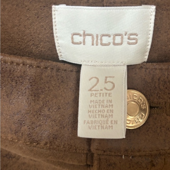 CHICOS FAUX SUEDE LEATHER BROWN COWBOY HIGH RISE SLIM LEG BOYFRIEND PANTS SZ 14P - Picture 8 of 13